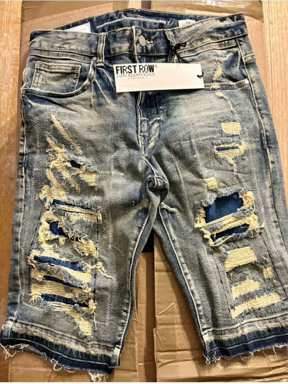 FIRST ROW Men's Distressed Denim Jean Shorts - Blue